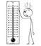 Cartoon of Man Holding Fahrenheit Thermometer Showing Hot Weather or Heat