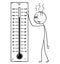 Cartoon of Man Holding Fahrenheit Thermometer Showing Hot Weather or Heat