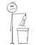 Cartoon of Man Holding an Plastic PET Bottle Ready to Throw it in Waste Bin