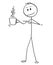 Cartoon of Man Holding and Pointing at Cup of Hot Beverage, Coffee or Tea