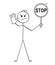 Cartoon of Man Holding Stop Sign And Showing Stop Gesture