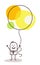 Cartoon man holding up a big celebration balloon