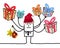 Cartoon Man with Multi Gifts and Santa red Hat
