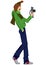 Cartoon man with photo camera walking