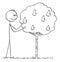 Cartoon of Man Picking Fruit From Small Pear Tree