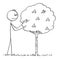 Cartoon of Man Picking Fruit From Small Sour Cherry Tree