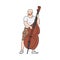 Cartoon man playing music on big double bass or cello - isolated street musician
