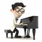 Cartoon Man Playing Piano on White Background