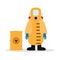 Cartoon man in a protective suit and a barrel with biohazard. Vector illustration.