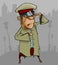 Cartoon man in a ragged uniform salutes