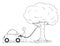 Cartoon of Man Refueling Car From a Tree