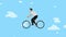Cartoon man riding a bicycle in the cloudy sky. 3D rendering, motion graphic animation.