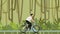 Cartoon man riding a bicycle outdoors. 3D rendering, motion graphic animation.