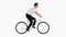 Cartoon man riding a bicycle on a white background. Seamless looped motion graphic animation.