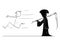 Cartoon of Man Running Away From Grim Reaper or Death with Scythe