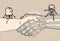 Cartoon Man and Skeleton Meeting on a big Handshake