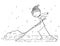 Cartoon of Man with Snow Pusher Shoveling the Snow