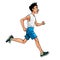 Cartoon man in sportswear running, side view