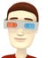 Cartoon man with stereoscopic glasses