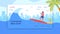 Cartoon Man on Surfboard Riding Wave Summer Sport