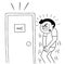 Cartoon man waiting at the toilet door, vector illustration