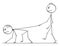Cartoon of Man Walking With Another Man on a Leash