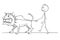 Cartoon of Man Walking With Beast Monster Dangerous Big Dog