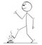 Cartoon of Man Walking and Stepping on the Dog Excrement or Poop or Shit or Stool