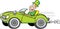 Cartoon man wearing a derby and driving a car.