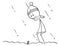 Cartoon of Man Who Found First Spring Snowdrop Flower in Snow