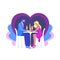 Cartoon man and woman enjoying romantic couple dinner celebrating valentine`s day