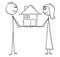 Cartoon of Man and Woman Holding Family House of Dreams