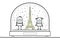 Cartoon Man and Woman with protection Masks, Contained in a Snow-Dome, with the Eiffel Tower