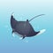 A cartoon manta ray swimming in the deep blue sea