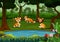 Cartoon many wild animals in the forest