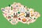 Cartoon map of Czech Republic. Travel illustration with landmarks, buildings, food and plants. Funny tourist infographics.