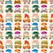 Cartoon market store car seamless pattern