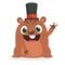 Cartoon marmot or chipmunk in major hat. Vector illustration. Groundhog day.