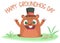 Cartoon marmot groundhog in major hat. Vector illustration. Groundhog day