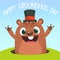 Cartoon marmot groundhog in major hat. Vector illustration. Groundhog day.