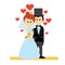 Cartoon Marriage Couple Fiance And Bride Wear Wedding Dress Embrace