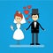 Cartoon Marriage Couple Fiance And Bride Wear Wedding Dress Holding Hands