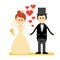 Cartoon Marriage Couple Fiance And Bride Wear Wedding Dress Holding Hands