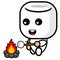 Cartoon marshmallow mascot roasting marshmallows