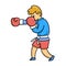 Cartoon martial arts fighter. Boxing teenager in traditional fighting clothing with boxing gloves. Flat vector