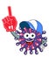 Cartoon mascot character virus or bacterium number one glove sport supporter isolated vector illustration