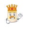 A cartoon mascot design of almond butter performed as a King on the stage