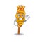 A cartoon mascot design of corn dog performed as a King on the stage