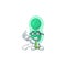 Cartoon mascot design of green streptococcus pneumoniae holding a menu list