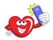 Cartoon mascot heart taking selfie smartphone isolated